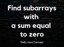 Find subarrays with a sum equal to zero